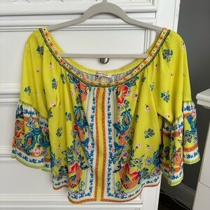Jealous Tomato Women’s Off Shoulder Top Size M Yellow Floral